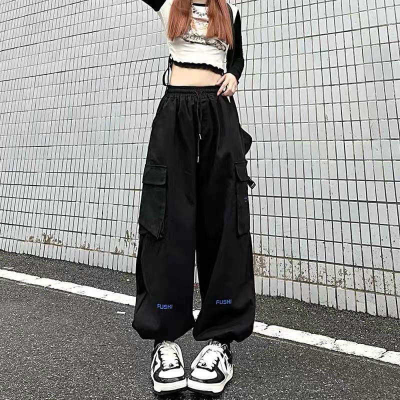 Quần Jogger túi hộp chất kaki bo ống BOM-quần suông ống rộng dáng dài màu trắng,đen nam nữ UNISEX phong cách ulzzang