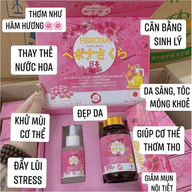 Combo Viên uống thơm cơ thể hebona +tinh dầu hoa anh thảo