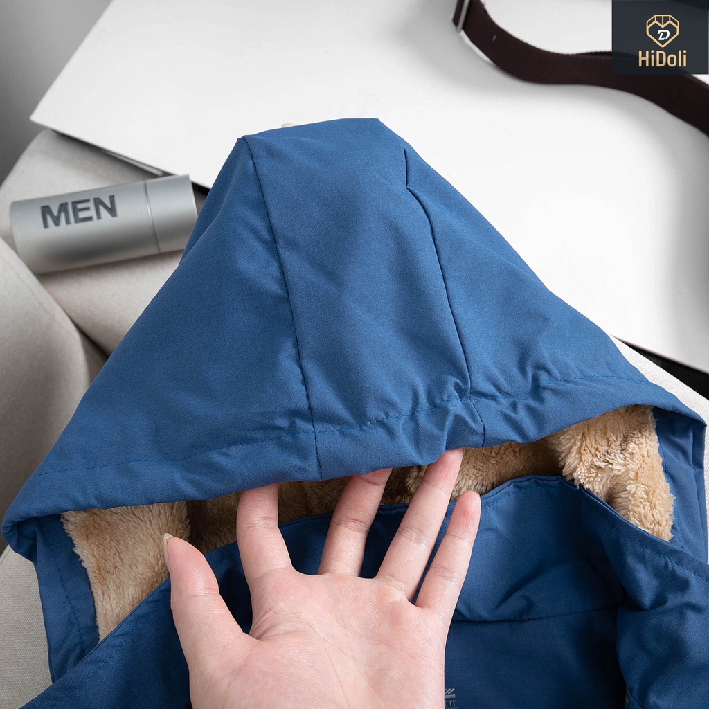 Áo khoác gió nam, nữ lót lông cừu, vải tráng bạc cao cấp chống nước có mũ tháo rời