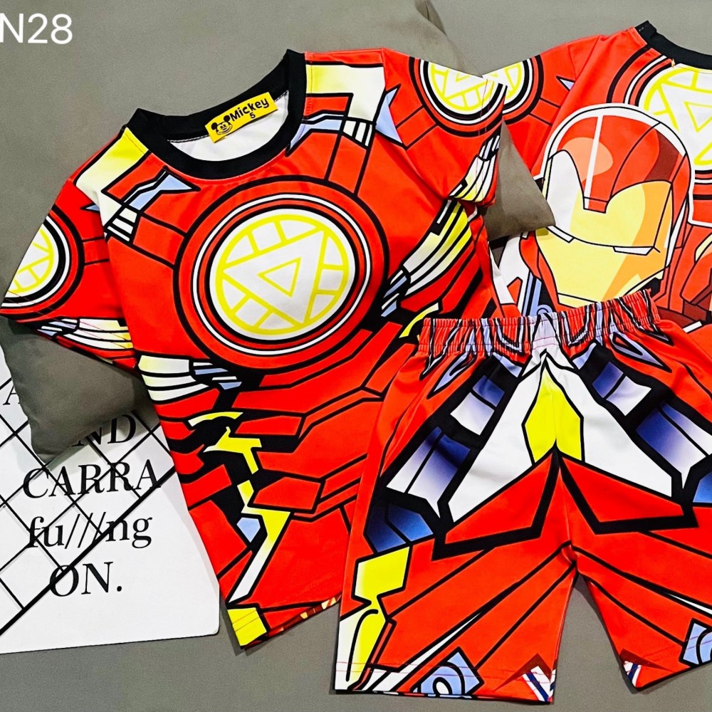 Bộ quần áo siêu nhân chất thun lạnh in 3D cho bé 9-18 kg