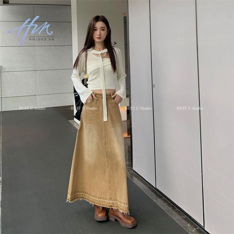 Chân Váy Denim Dài Thiết Kế Mới Thời Trang Mùa Xuân Hè 2023 Theo Phong Cách Hàn Quốc Cho Nữ