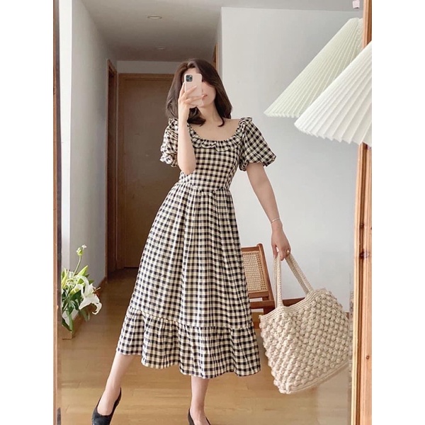 Rập giấy thiết kế, Rạp giấy đầm váy nữ cổ vuông tay phồng, tùng xoè đuôi cá, Rập giấy A0 cắt sẵn