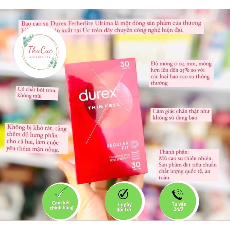 [HÀNG ÚC CHUẨN] Bao cao su siêu mỏng Durex Úc - Durex Fetherlite - Hộp 30 chiếc