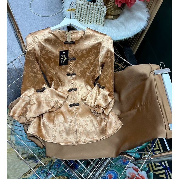 Sét lam pháp phục TRIPBLE T DRESS tay lỡ phối quần ống suông - free size dưới 54kg