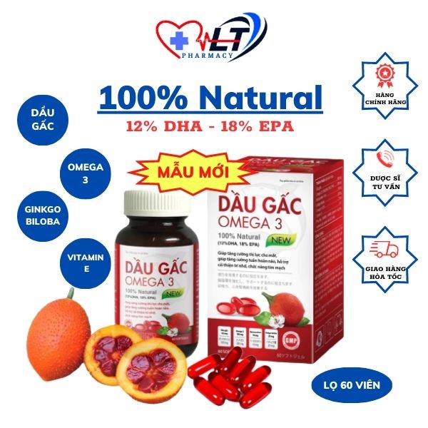 Dầu gấc Omega 3 100% tự nhiên, Giúp tăng thị lực cho mắt, tăng cường tuần hoàn não. Hỗ trợ cải thiện trí nhớ