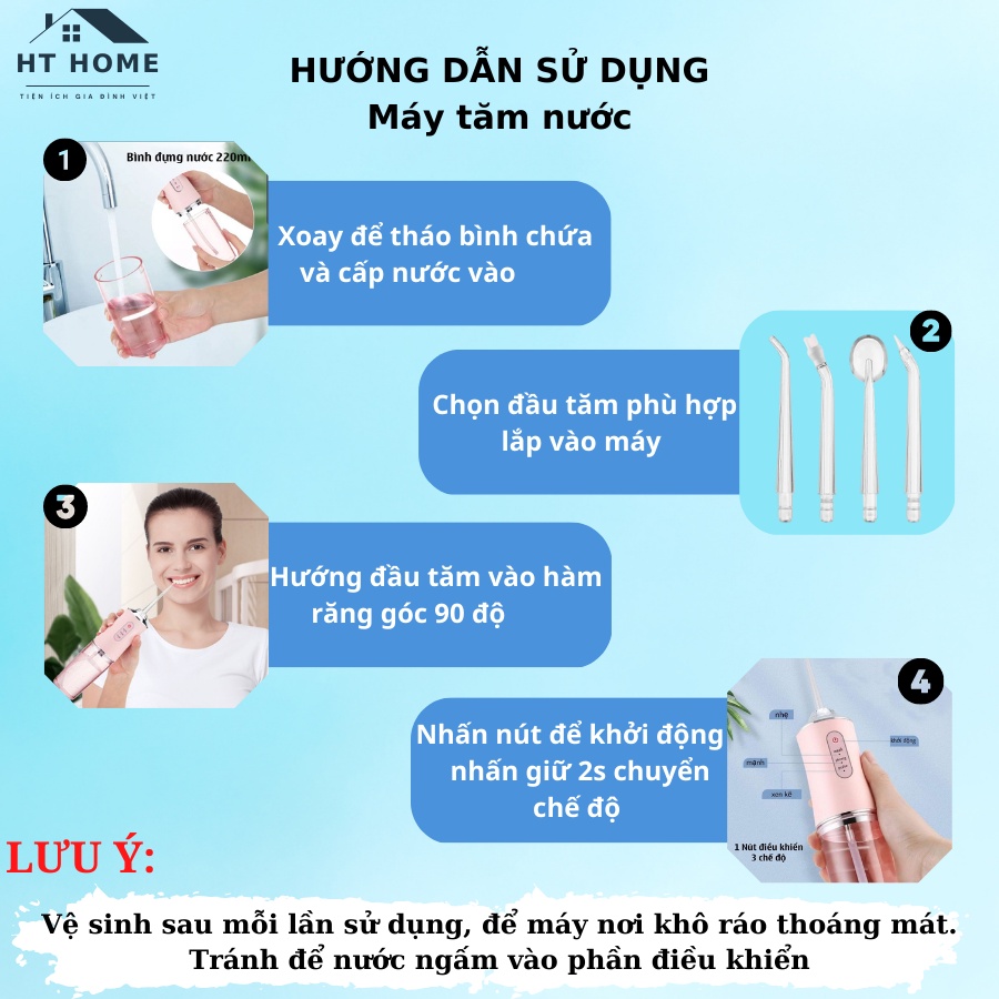 Tăm Nước Oral Irrigator Chính Hãng Nội Địa Máy Tăm Nước Cầm Tay Vệ Sinh Răng 4 Đầu Tăm Bình Chứa 220ML | BigBuy360 - bigbuy360.vn