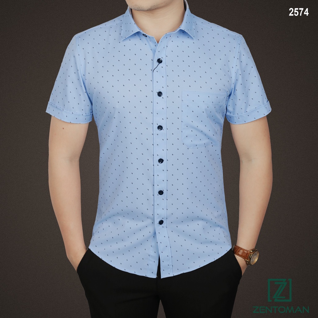 Áo sơ mi nam ngắn tay ZENTOMAN cotton sợi tre mềm mịn, thoáng mát, ít nhăn họa tiết 2 màu