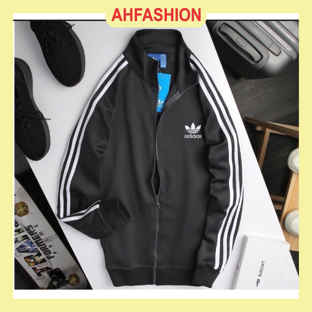 Áo khoác thể thao nam nữ 3 sọc logo ADD chất poly cotton dày dặn thoáng mát AHFASHION