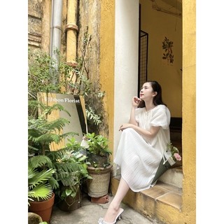 (Ảnh thật) Váy xếp ly tay bồng