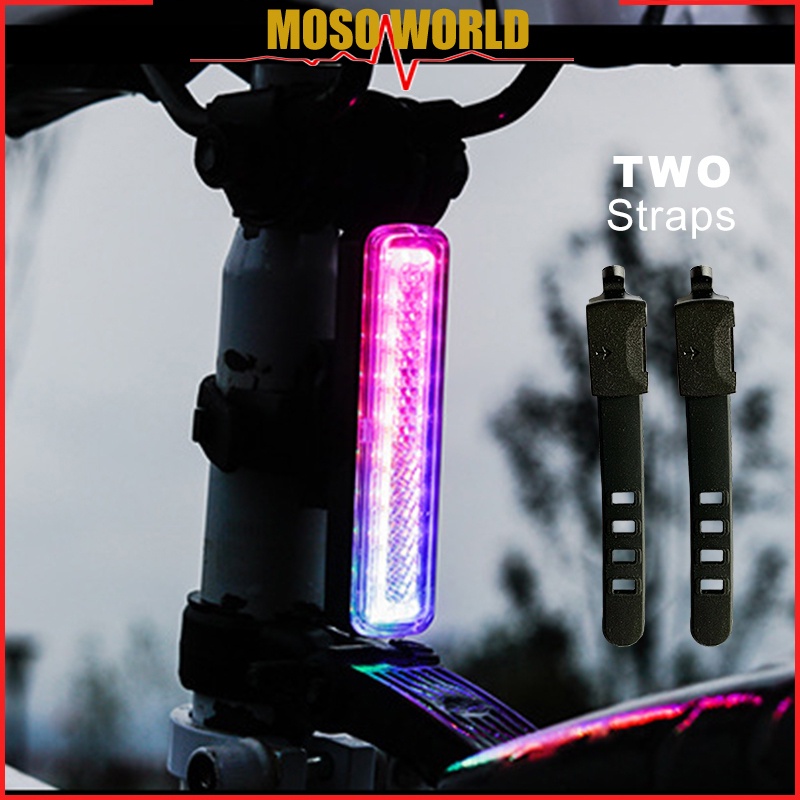 Đèn Led đuôi xe đạp MOSOWORLD AQY-0107 sạc cổng USB chống thấm nước tạo nhiều màu cầu vồng