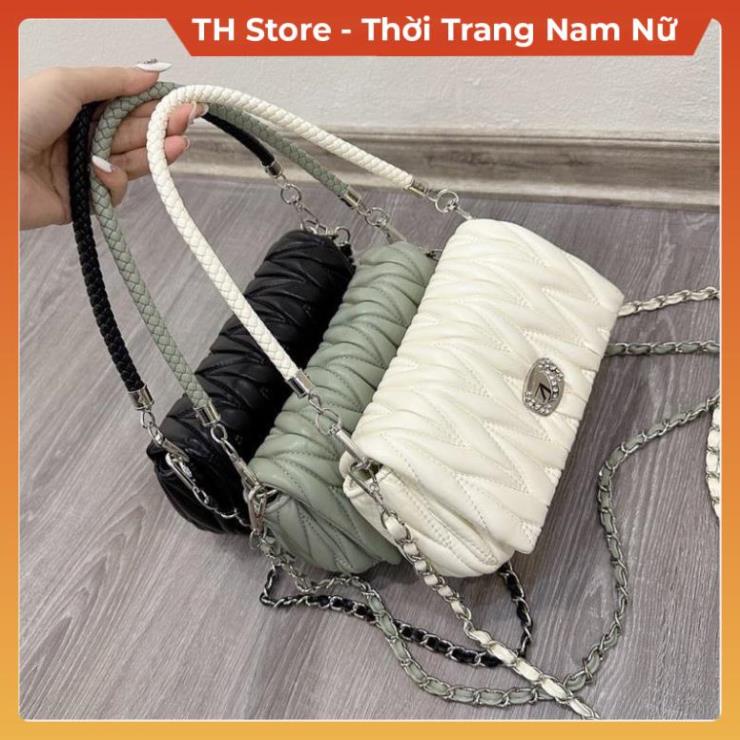 Túi xách nữ đeo vai kẹp nách da phồng vân lá kim , Túi sách đeo chéo màu đen trắng xanh du lịch thời trang TH Store