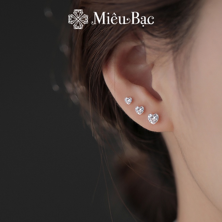 Bông tai bạc nữ Miêu Bạc khuyên tai nụ đá trái tim chất liệu s925 phong cách dễ thương phụ kiện trang sức nữ MB11