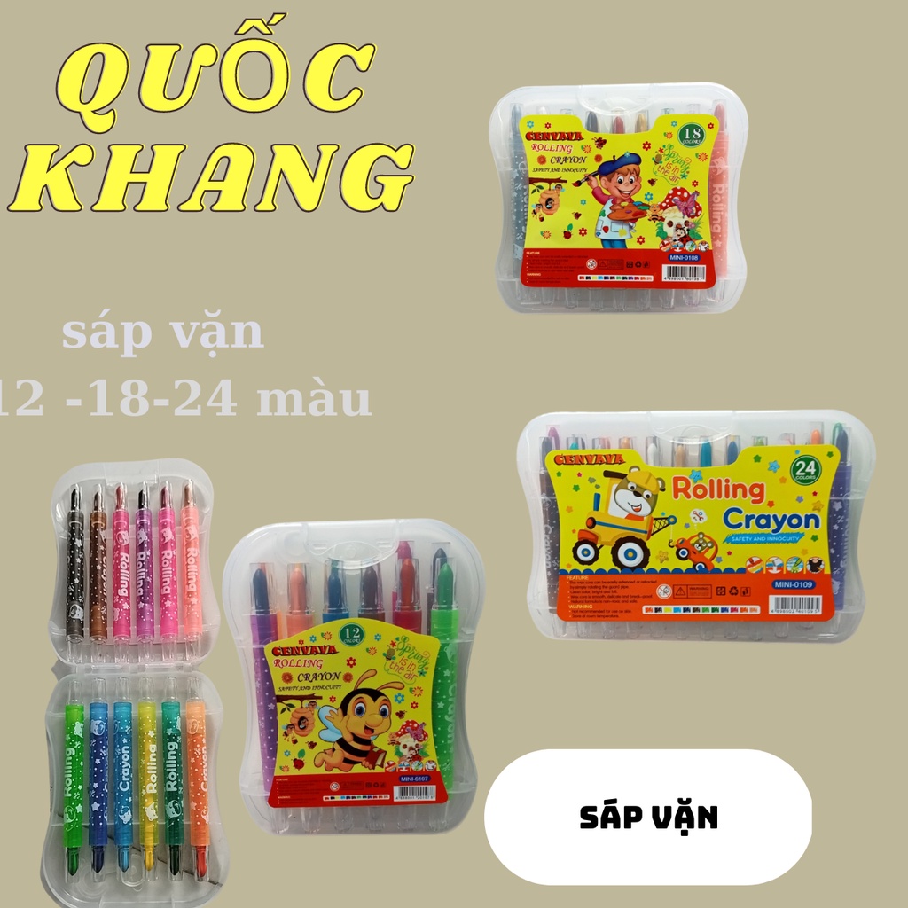 Bút sáp vặn - 12/18/24 màu-ngắn