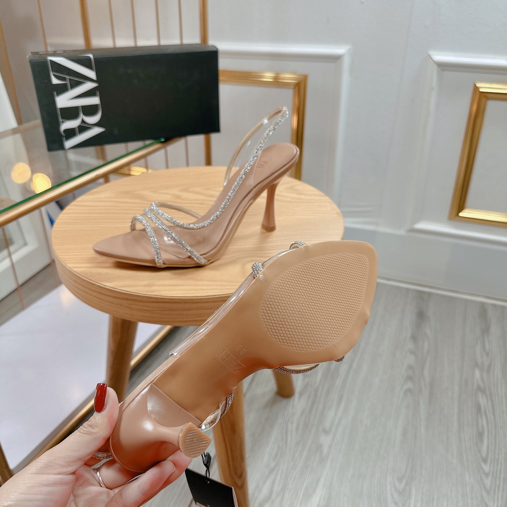 Giaỳ Guốc Zara Quai Trong đá Gót nhọn 7p Mềm Êm Fullbox Hãng Cao Cấp.