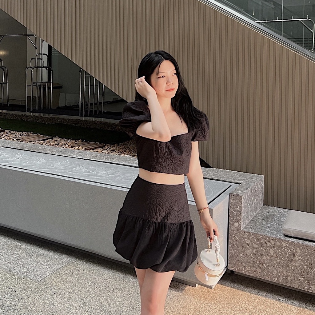 Set áo tay bồng cổ vuông chân váy bồng xoè sang chảnh đáng yêu thiết kế Bonheur Karina Set