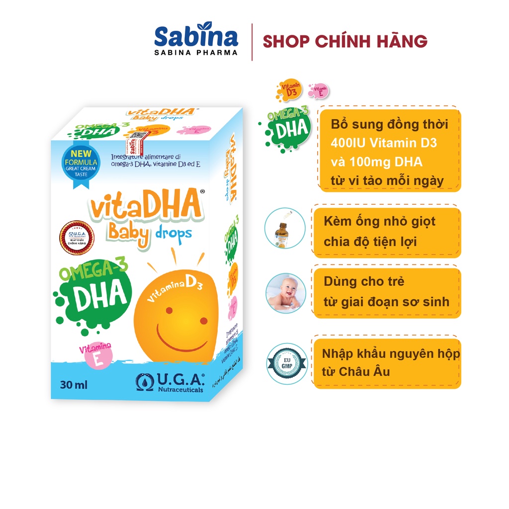 VitaDHA Baby Drops – Bổ sung D3 và DHA từ Châu Âu cho bé 30ml U.G.A. Nutraceuticals S.r.l