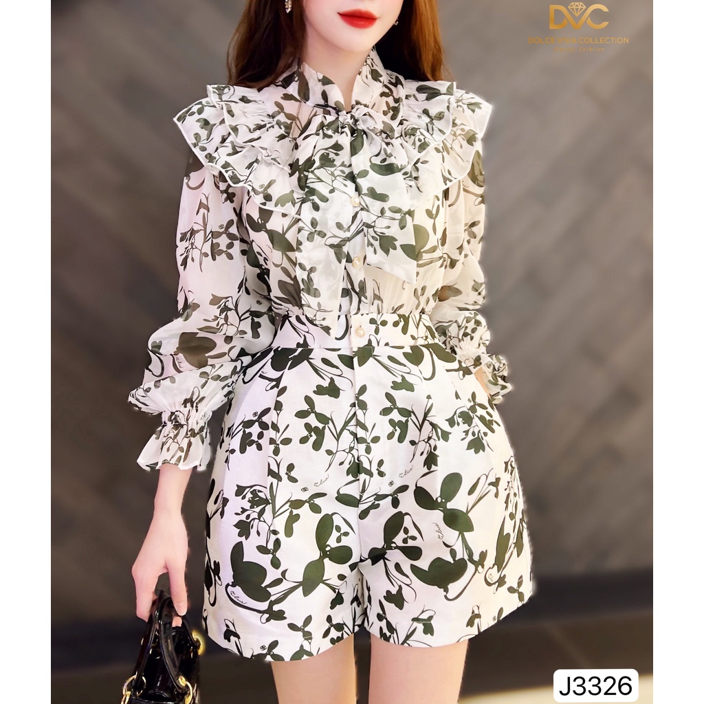 Jum Tơ Phối Tafta Quần Short Ngắn Cạp Cao 3326 - Váy Thiết Kế - DVC DOLCE VIVA COLLECTION