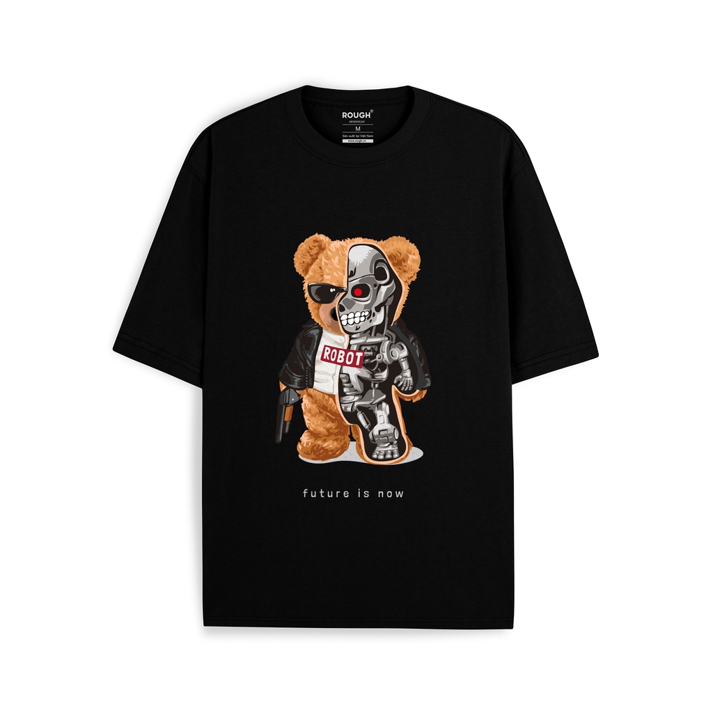 Áo thun oversize 230gsm ROUGH Black Teddy Bear chất cotton xịn