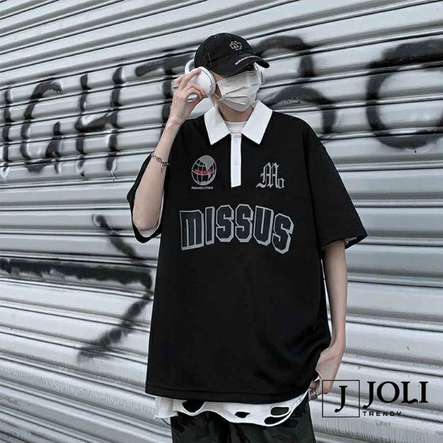 Áo Polo Unisex Mã PL MISSUS Phối Màu Cổ Form Rộng Tay Lỡ Cho Nam Nữ