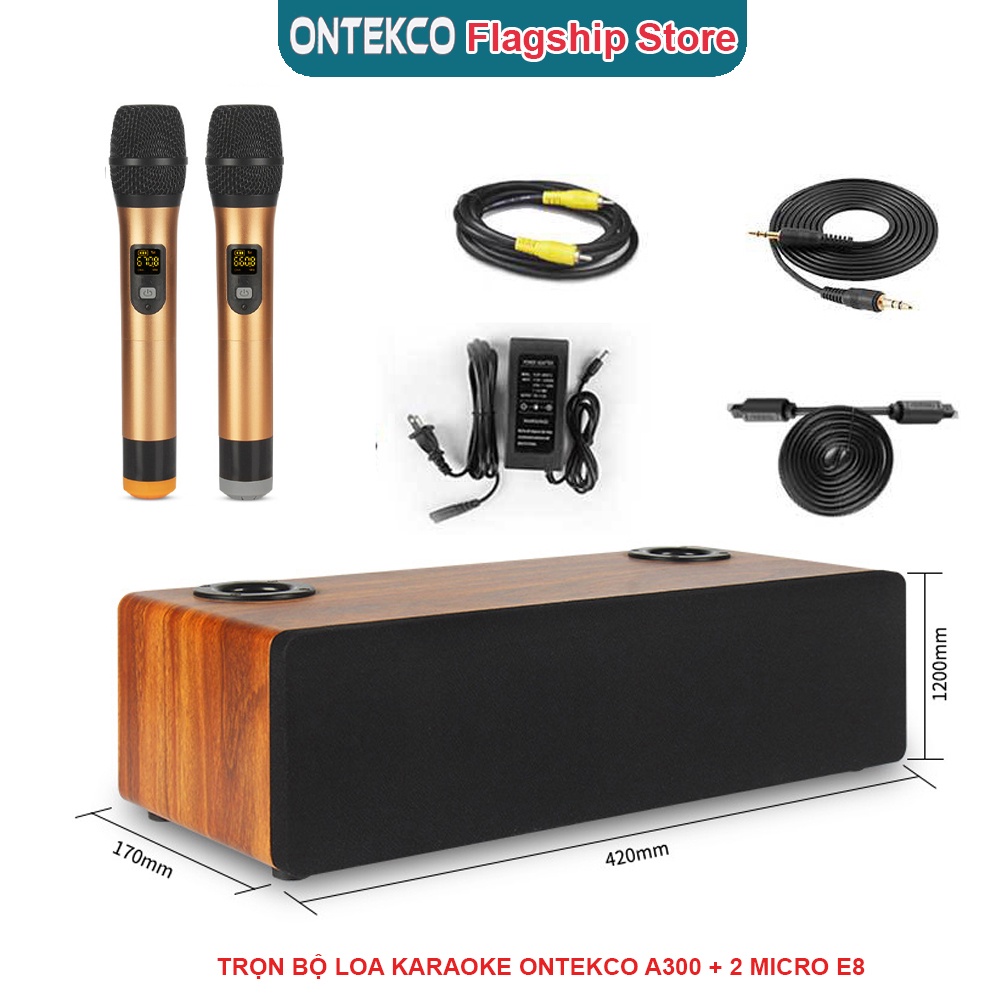 Bộ âm thanh Ontekco A300 vỏ gỗ kèm micro không dây, kết nối BLUTOOTH 5.0 CAO CẤP