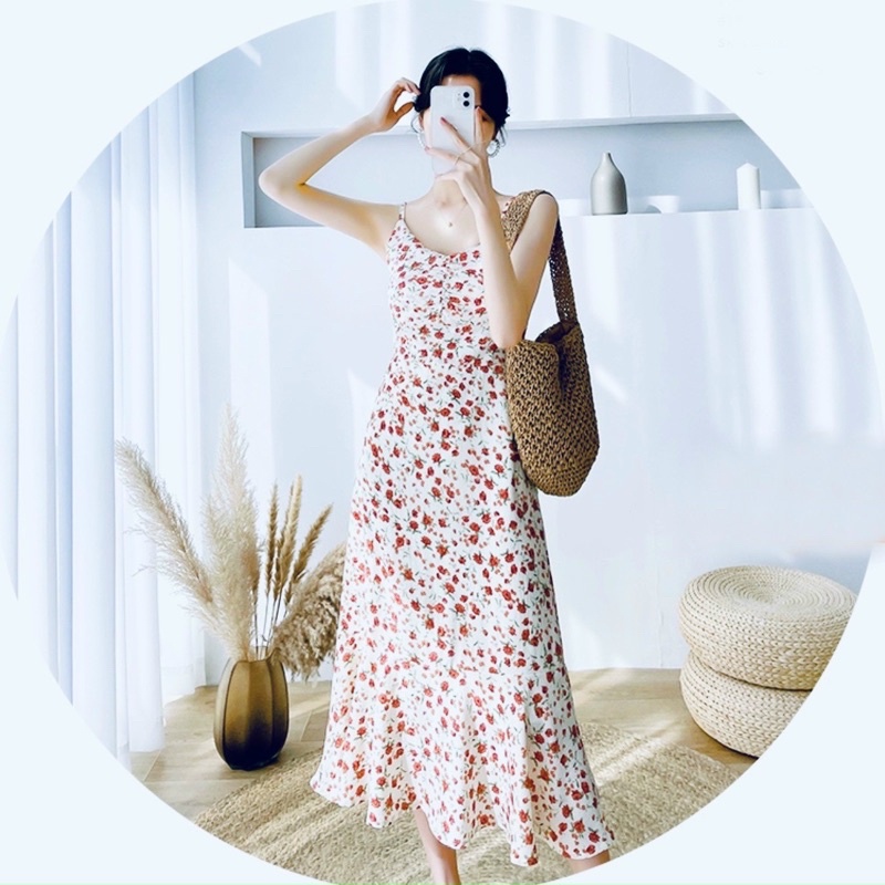 Đầm maxi hai dây hoa đuôi cá (kèm hình thật)