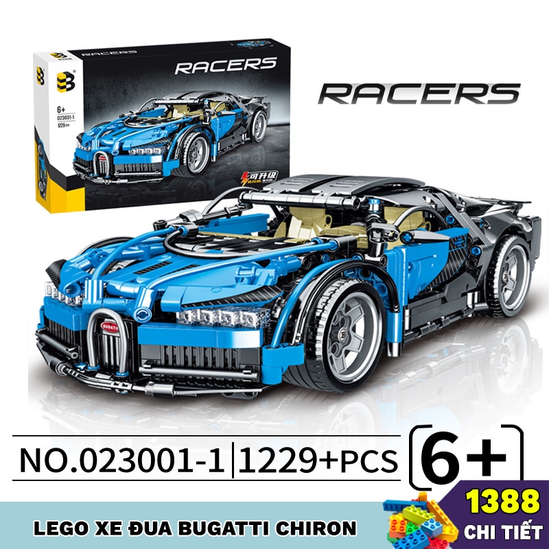 Đồ chơi lắp ráp LEGO xe đua BUGATTI Chiron, Lắp ghép siêu xe ô tô thể thao màu xanh dạng hộp dành cho bé