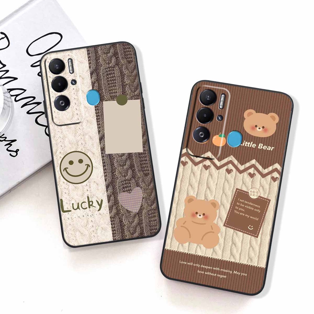 Ốp lưng TPU Viền vuông Tecno POVA NEO / SPARK 7 / SPARK 9 in hình họa tiết len Lucky Bunny,Bear,Smile