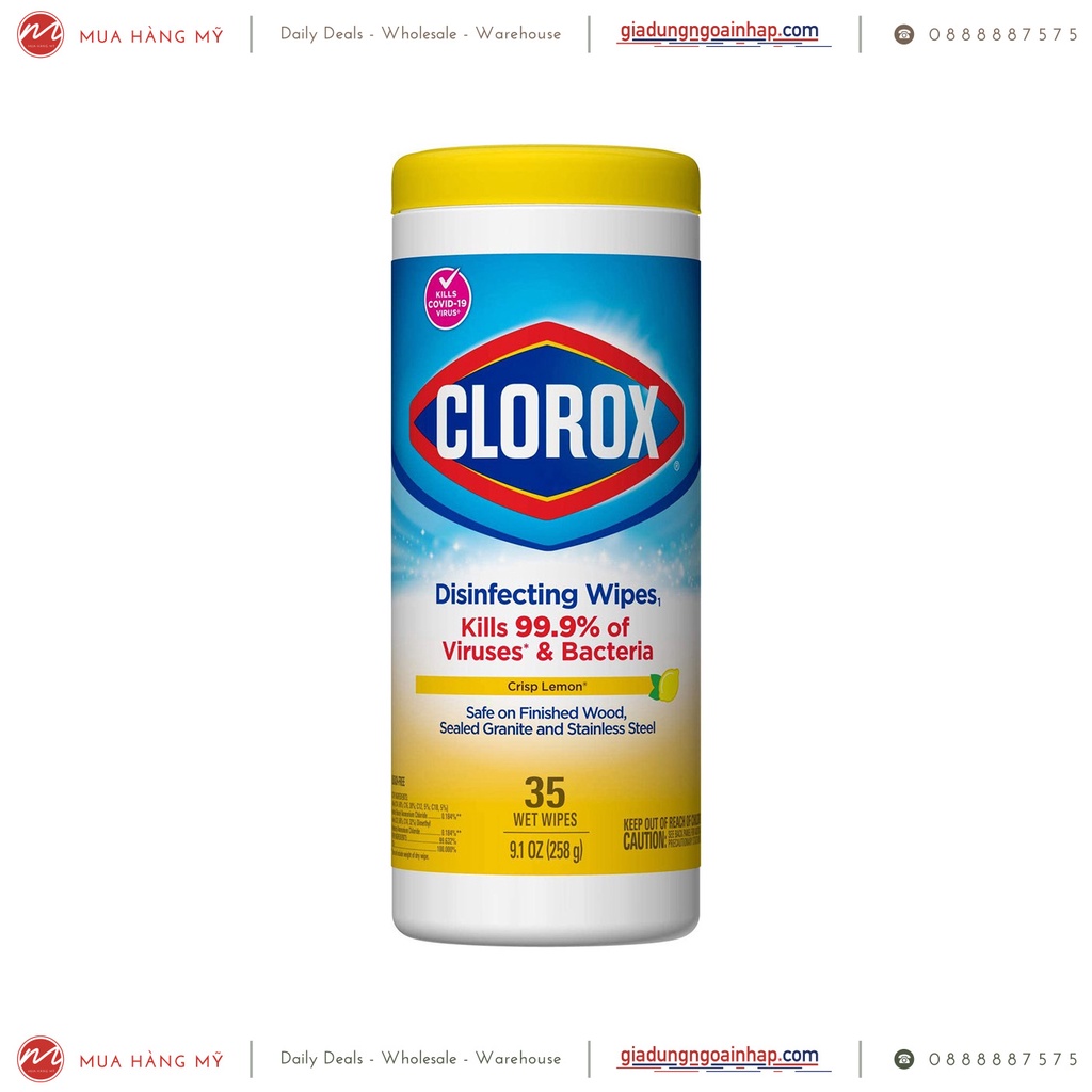 Khăn giấy ướt diệt khuẩn Clorox Disinfecting Wipes (Lemon)