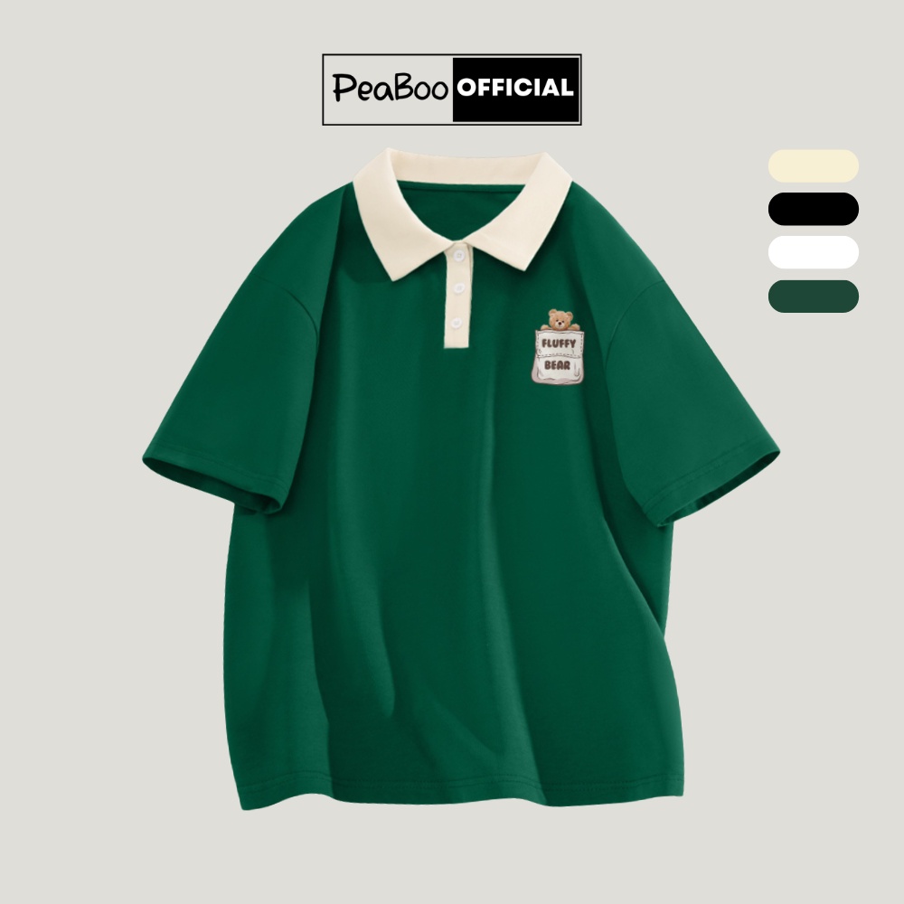 Áo Phông Polo Unisex PEABOO Mã PL Fluffy Bear Local Brand Form Rộng Cổ Đẹp Chất Cotton Nam Nữ | BigBuy360 - bigbuy360.vn