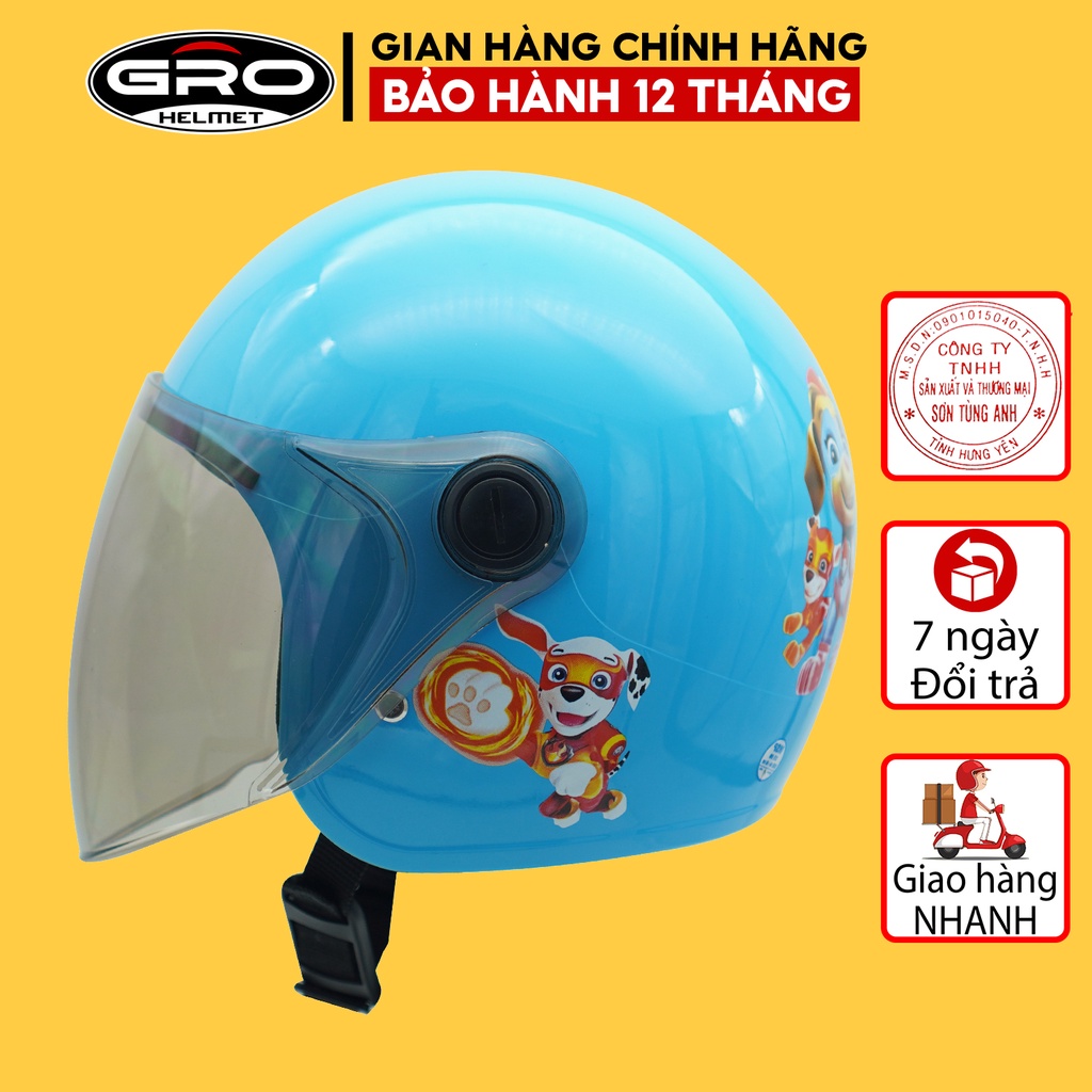 Mũ bảo hiểm cho bé trai Gro Helmet, tem họa tiết đáng yêu - Xanh Dương