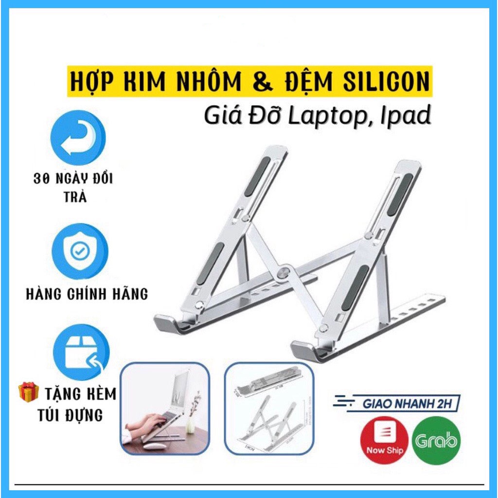 Giá đỡ Laptop, máy tính bảng bằng nhôm có thể điều chỉnh được độ cao, đế tản nhiệt kê laptop nhôm