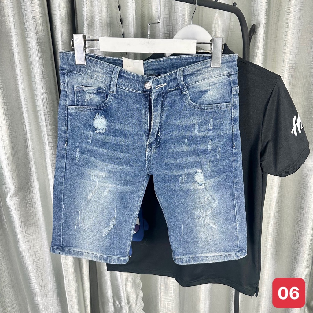 Quần jean nam lửng, quần short jean nam co giãn màu xanh rách, bigsize thời trang cao cấp Murashion SJNA06