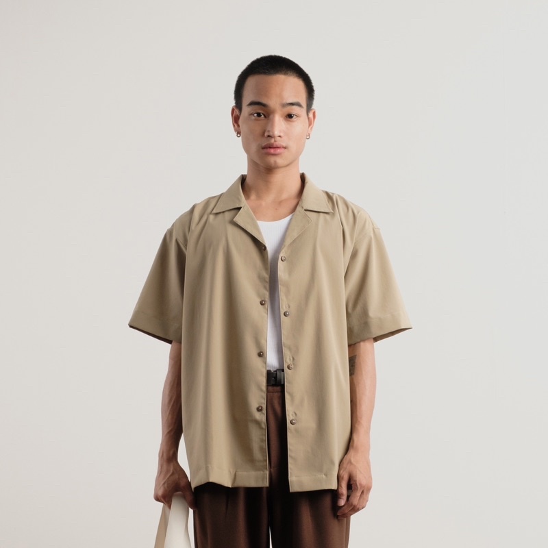 Áo Sơmi Tay Ngắn Phom Oversized FVNXY 8 Nút Phối Màu Xanh Đen và Khaki và Rêu Trung Tính Hài Hoà - 8NUT SHIRT