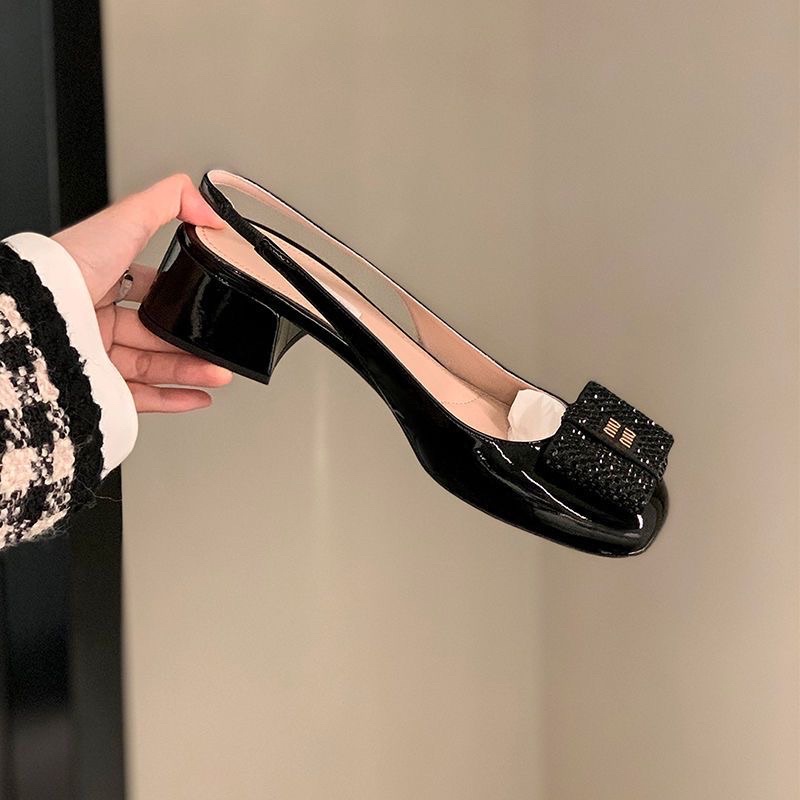 Xăng đan MinMin nữ mũi kín gót vuông cao đính nư phong cách retro Pháp cá tính G16