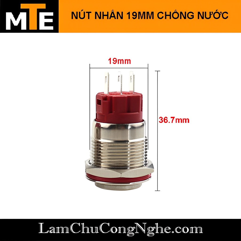 Nút nhấn nhả, nhấn giữ chống nước vỏ kim loại 19mm