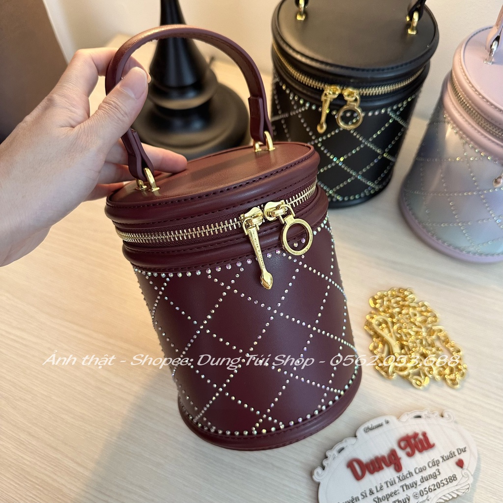 Túi nữ quai cầm + đeo chéo size 17,5 dáng trụ gam màu mới CK2-10701260 full màu