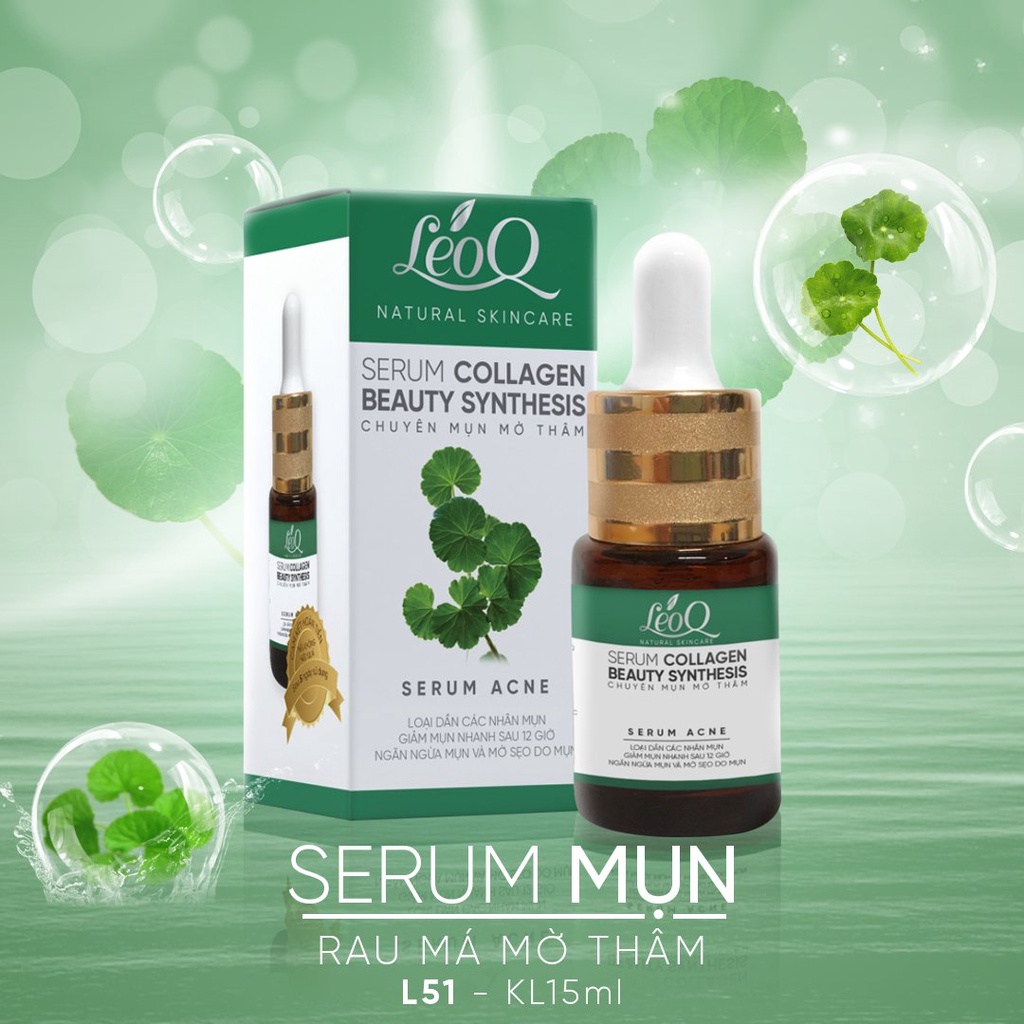 Serum rau má chuyên mụn mờ thâm LeoQ collagen 15ml giảm nhanh mụn sau 12h