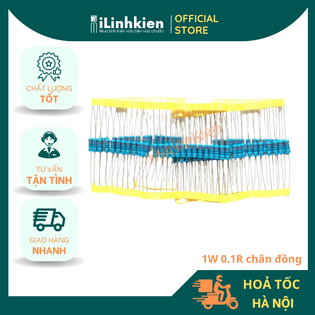 Điện trở vạch 0.1R 1 W chân đồng 1% túi 10 con chất lượng cao