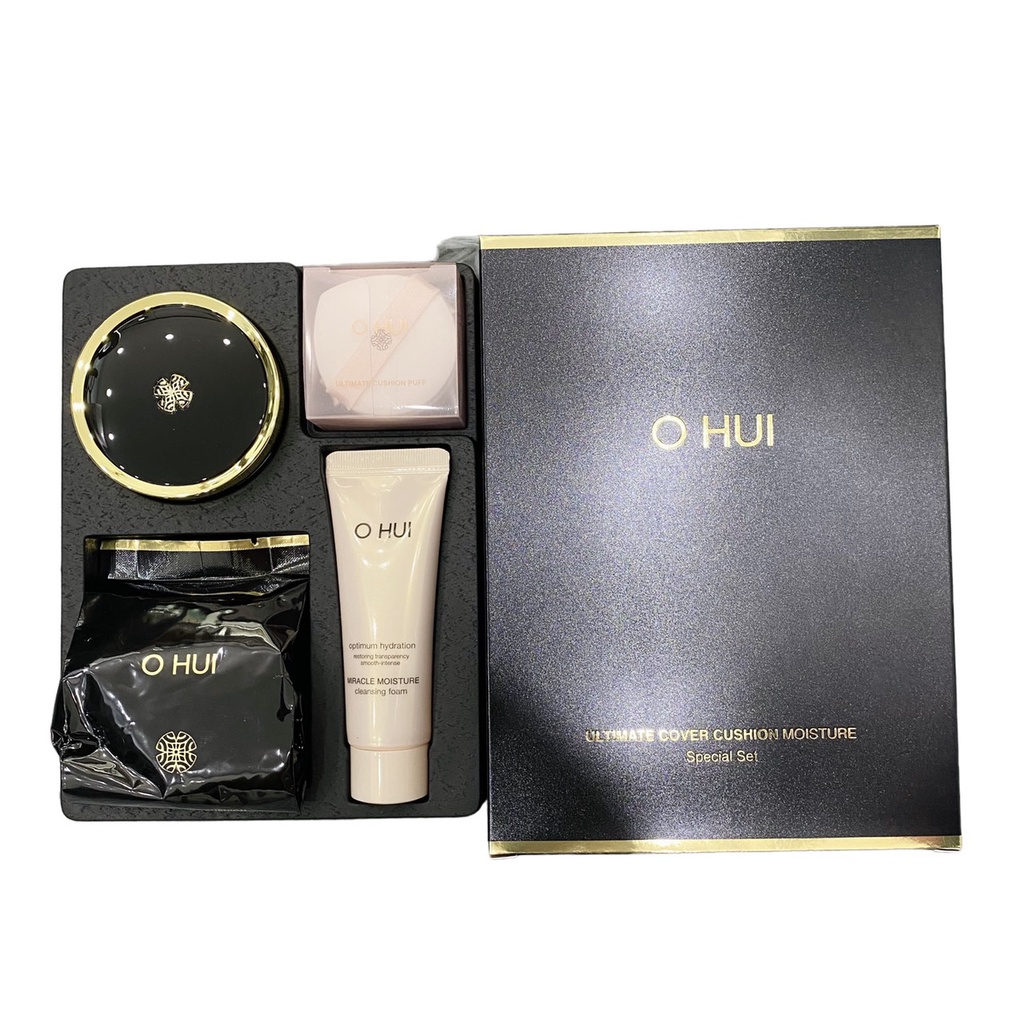 Set Phấn nước Cushion Ohui đen che phủ hoản hảo, kiềm dầu khô thoáng  - Ohui Ultimate Cover Satin Finish SPF50+/Pa+++