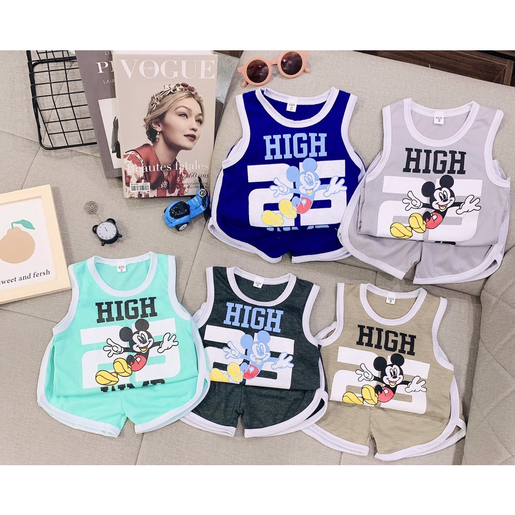 Bộ Ba Lỗ Bé Trai, Bộ Hè Cotton Chạy Viền Họa Tiết Micky Cho Bé Trai Từ 8 - 18kg