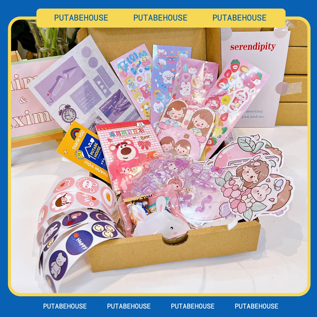 - Chiếc hộp sticker màu hồng tím