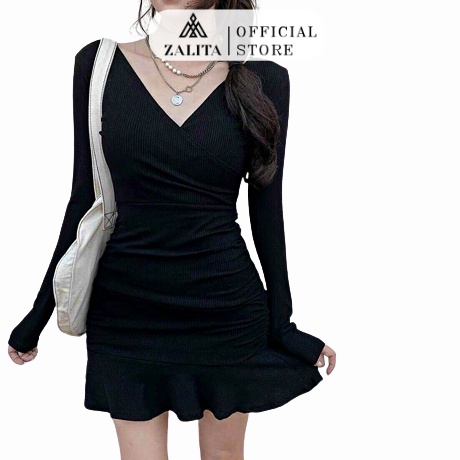 Váy Body đuôi cá ZALITA, Đắp Chéo Đuôi Cá Đầm Nữ Tay Ngắn Ôm Body D005