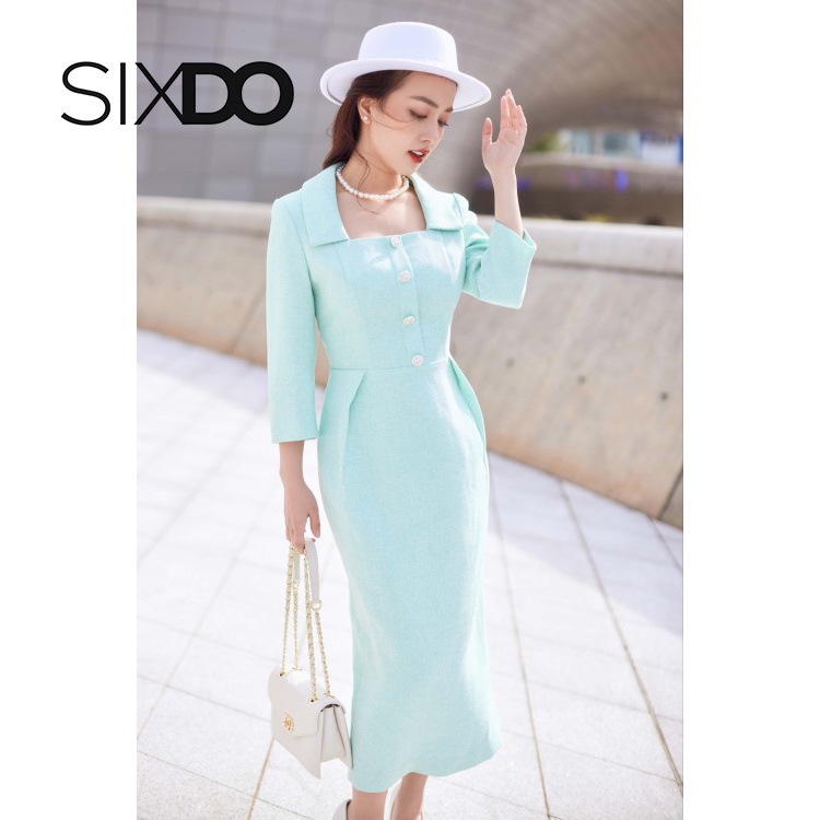 Đầm tweed đuôi cá xanh mint thời trang SIXDO (Mint Midi Tweed Dress)