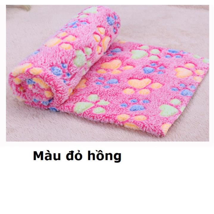 Chăn mền chó mèo bằng vải nhung ấm áp (3 màu) in hình dấu chân