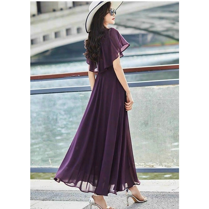 ĐẦM MAXI CỔ TRÒN PHỐI BÈO