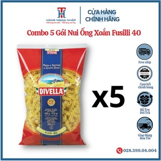 Combo 5 gói nui xoắn fusilli 40 divella 500g
