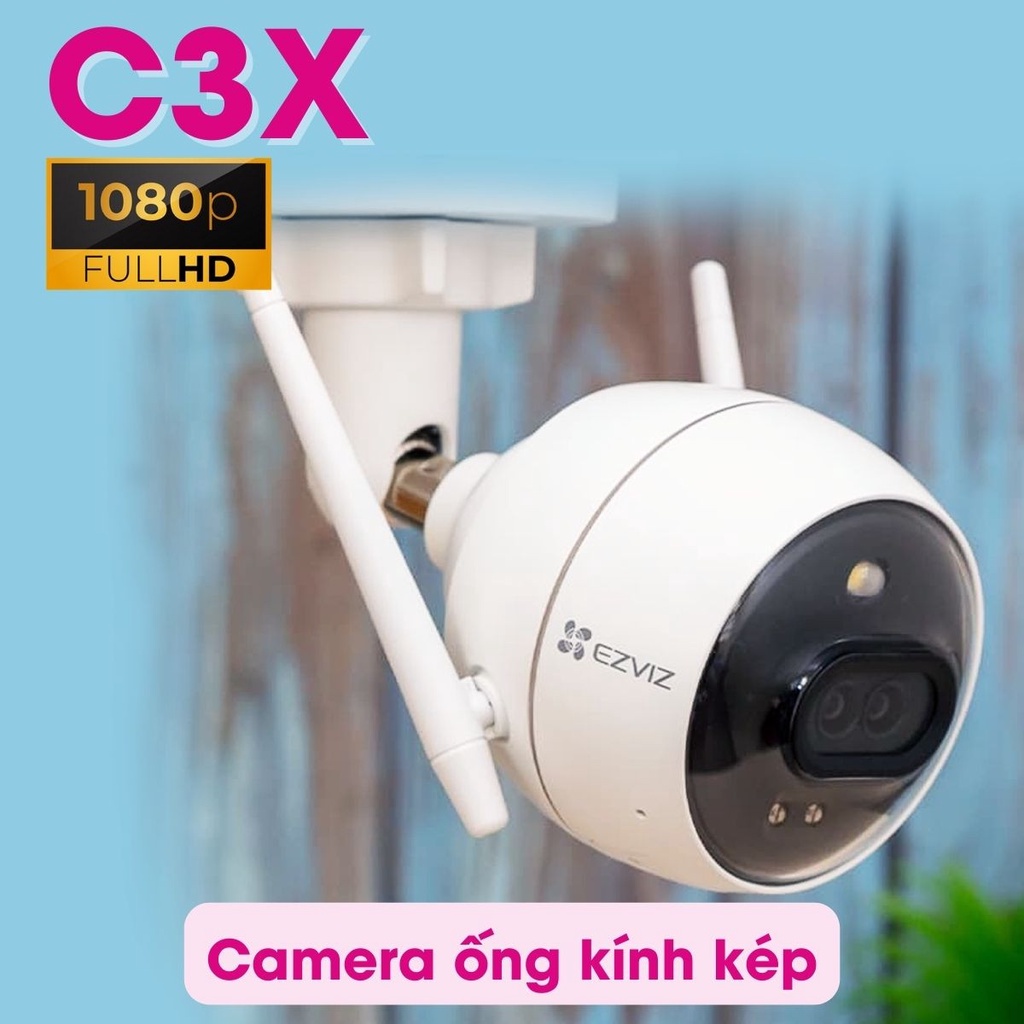 Camera không dây ngoài trời EZVIZ C3X Ống kính kép HD 1080P tích hợp Al ,đèn và còi báo động