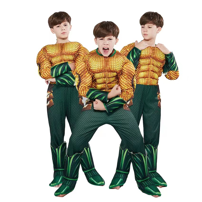 YFhouse Muscle Aquaman Trang phục Halloween Fantasy Cosplay dành cho trẻ em, Bộ đồ siêu anh hùng Jus
