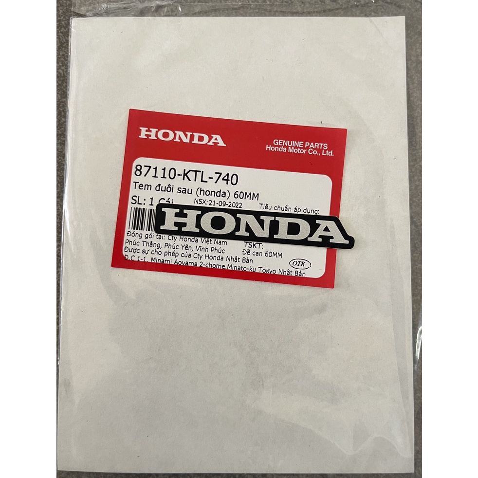 Tem chữ honda dè biển số an pha bụng 110 chính hãng 87110KTL740