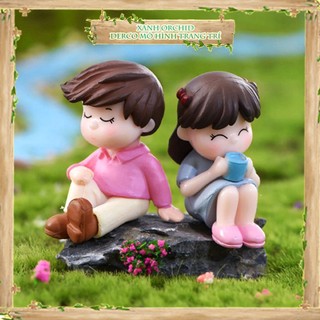 Mô Hình Tiểu Cảnh "Cặp Đôi Ngồi Uống trà Mini" Trang Trí Sen Đá, Sân Vườn/ Chậu Cây, DYI, Terrarium